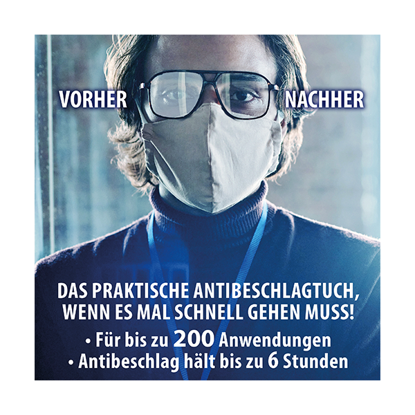 LOFTEX® Anti-Fog Cloth – Special cloth for preventing fog on glass and plastic eyeglasses, microfiber treated, 15 x 15 cm, 1 piece/bag.