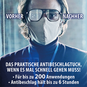 LOFTEX® Anti-Fog Cloth – Special cloth for preventing fog on glass and plastic eyeglasses, microfiber treated, 15 x 15 cm, 1 piece/bag.